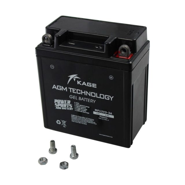 Bateria de moto YB3L-B de gel, bateria de moto YB3L-B vista de frente com os dois bornes