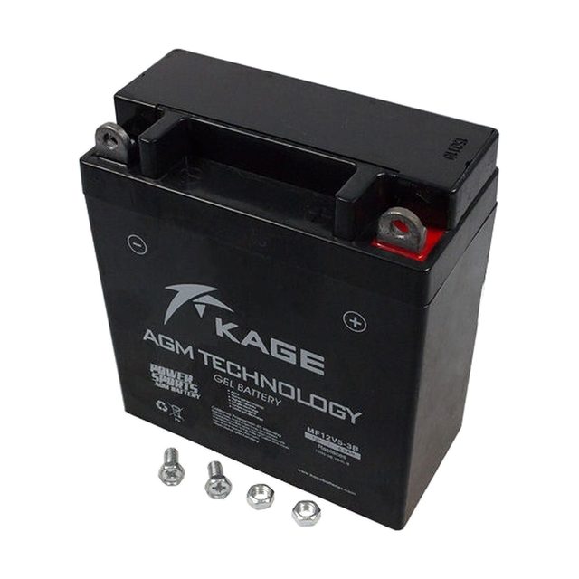Bateria de moto YB5L-B de gel, bateria de moto YB5L-B vista de frente com os dois bornes