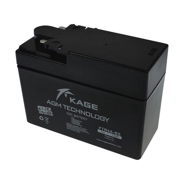 Bateria de moto YTR4A-BS de gel, bateria de moto YTR4A-BS vista de frente com os dois bornes