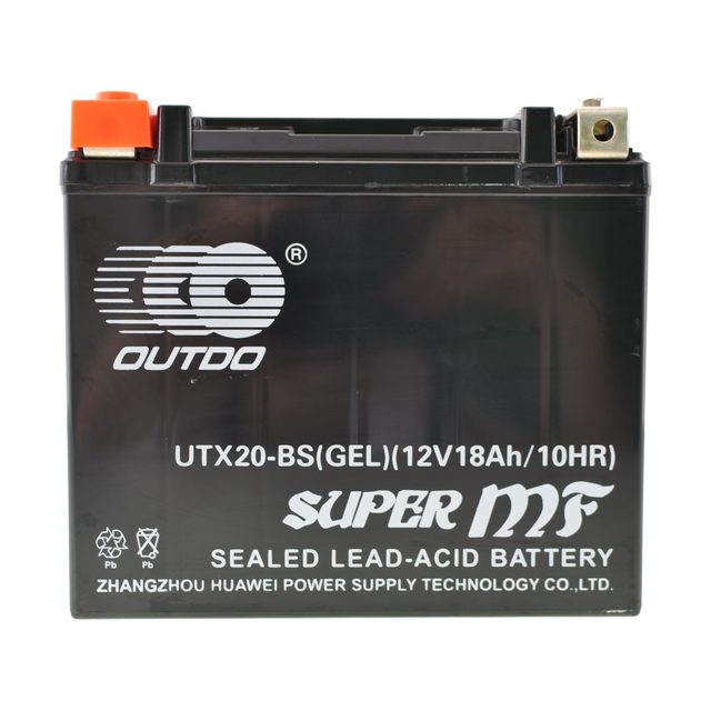 Bateria de moto YTX20-BS de gel, bateria de moto YTX20-BS vista de frente com os dois bornes