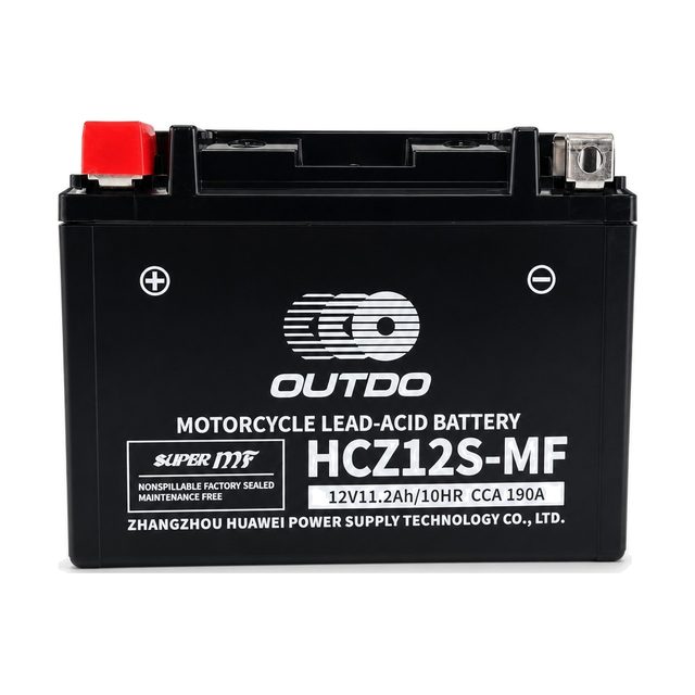 OUTDO HCZ12S-MF, bateria de moto YTZ12S vista de frente com os dois bornes