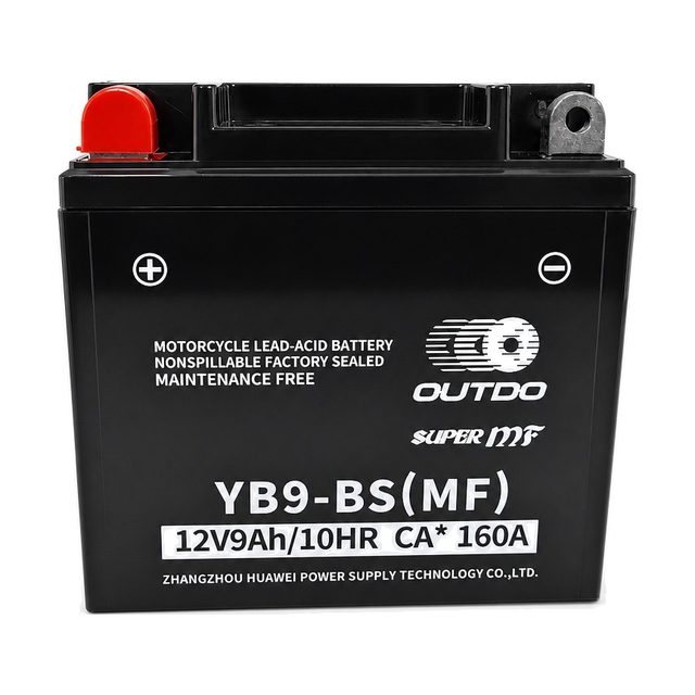 OUTDO YB9-BS, bateria de moto YB9-B vista de frente com os dois bornes