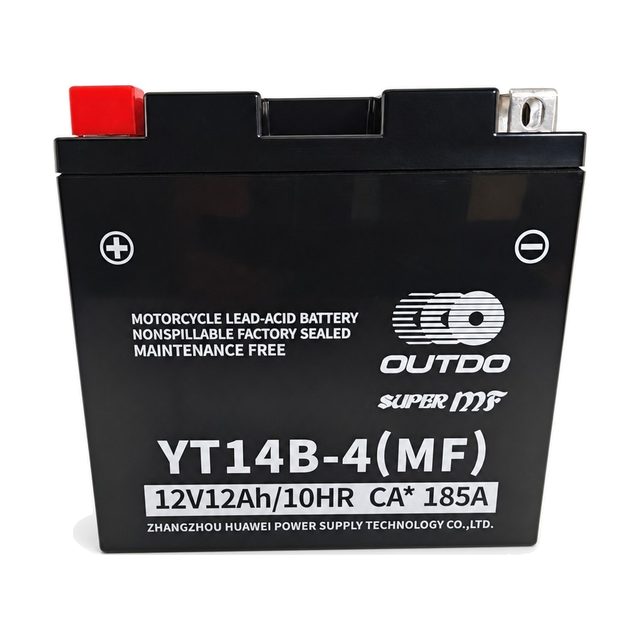 OUTDO YT14B-4, bateria de moto YT14B-BS vista de frente com os dois bornes
