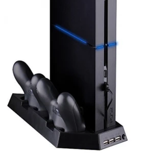 satkit Suporte Vertical PS4 4 em 1 com Ventoinha, Hub USB e Carregador para 2 Comandos