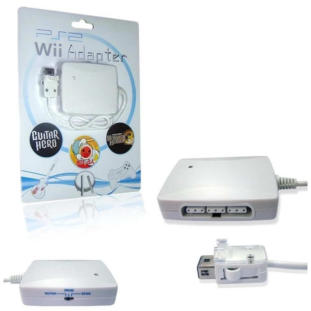 Adaptador 3 em 1 comandos PS2 para Wii - Ligue comandos, guitarras e tambores PS2