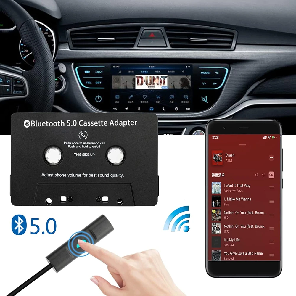 Adaptador de casete bluetooth para coche en uso dentro de un vehículo
