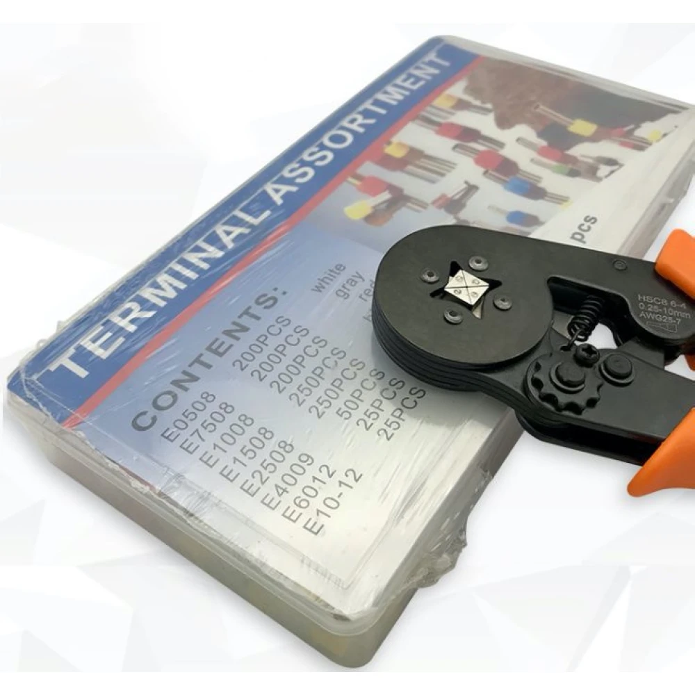 Alicate crimpador com terminais 0.25-10 mm² - Kit de 1200 peças