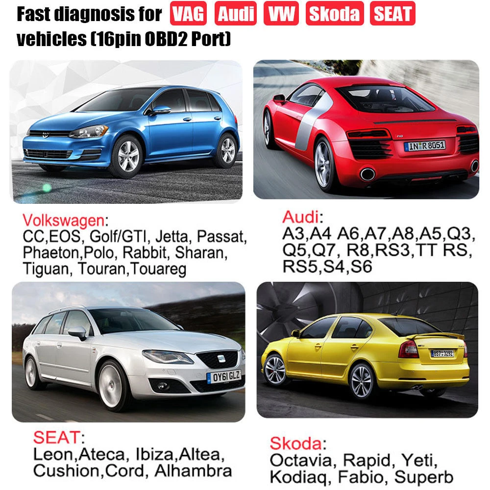 Ancel VD500 OBD2 para VW, Audi, Seat e Skoda - Leitor de Códigos