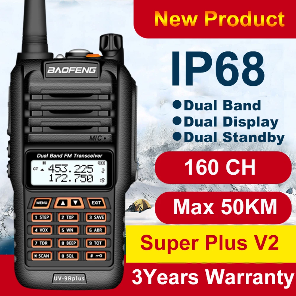 Baofeng UV9R Plus walkie-talkie de longo alcance com 160 canais VHF/UHF