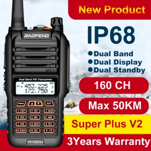 Baofeng UV9R Plus walkie-talkie de longo alcance com 160 canais VHF/UHF