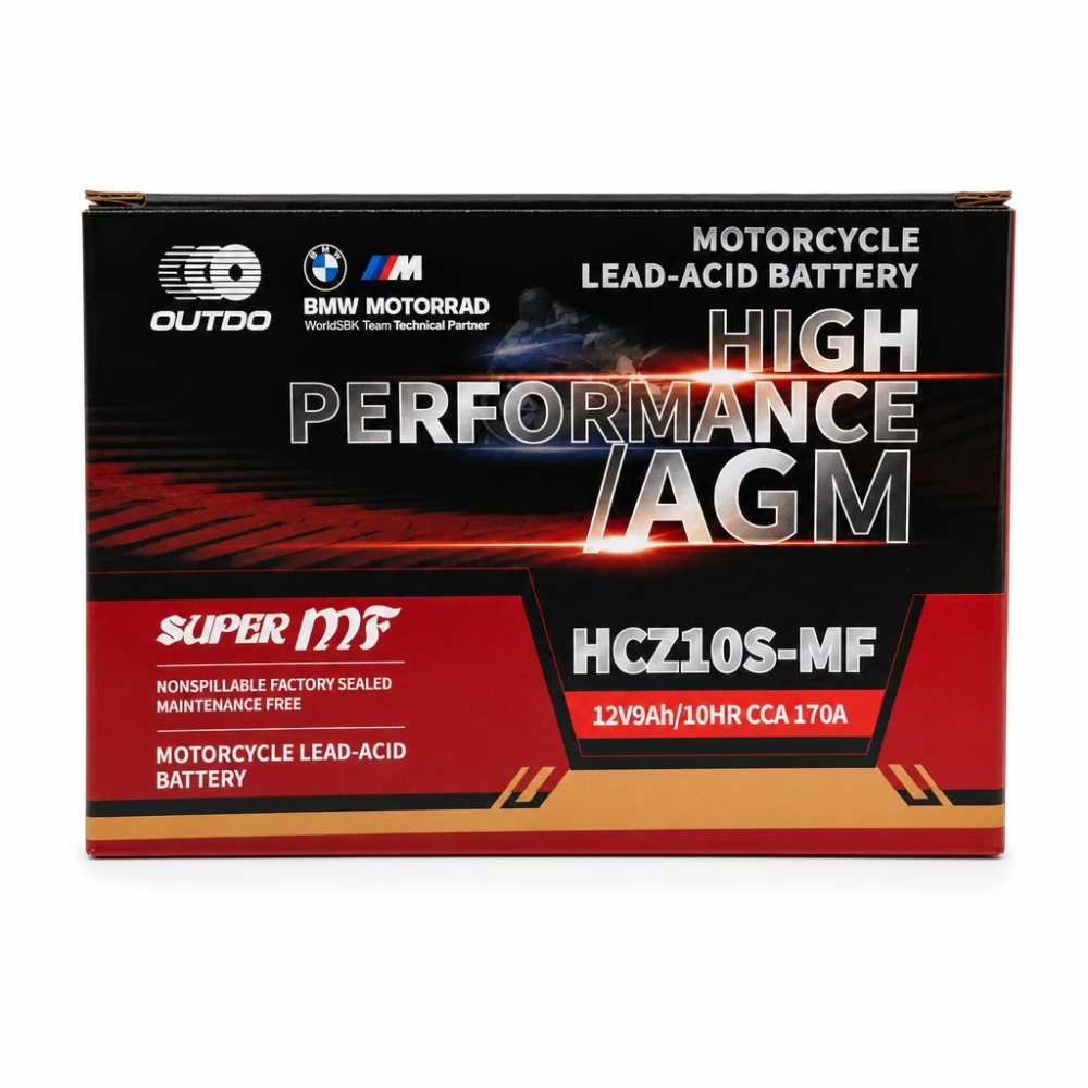 Bateria Moto AGM 12V 9Ah OUTDO HCZ10S-MF - Compatível Yuasa YTZ10S(-BS) / GTZ10S / ETZ10S