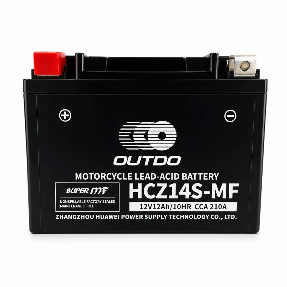 Bateria Moto AGM 12V 12Ah OUTDO HCZ14S-MF - Compatível Yuasa YTZ14S(-BS) / GTZ14S / ETZ14S