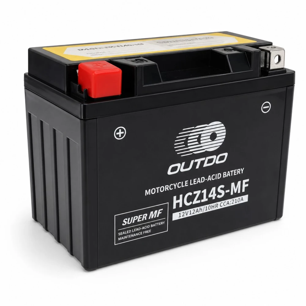 Bateria Moto AGM 12V 12Ah OUTDO HCZ14S-MF - Compatível Yuasa YTZ14S(-BS) / GTZ14S / ETZ14S