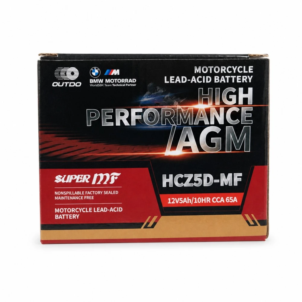 Bateria Moto AGM 12V 5Ah OUTDO HCZ5D-MF - Compatível Yuasa YTZ7S-BS / GTZ7S / ETZ5L-BS