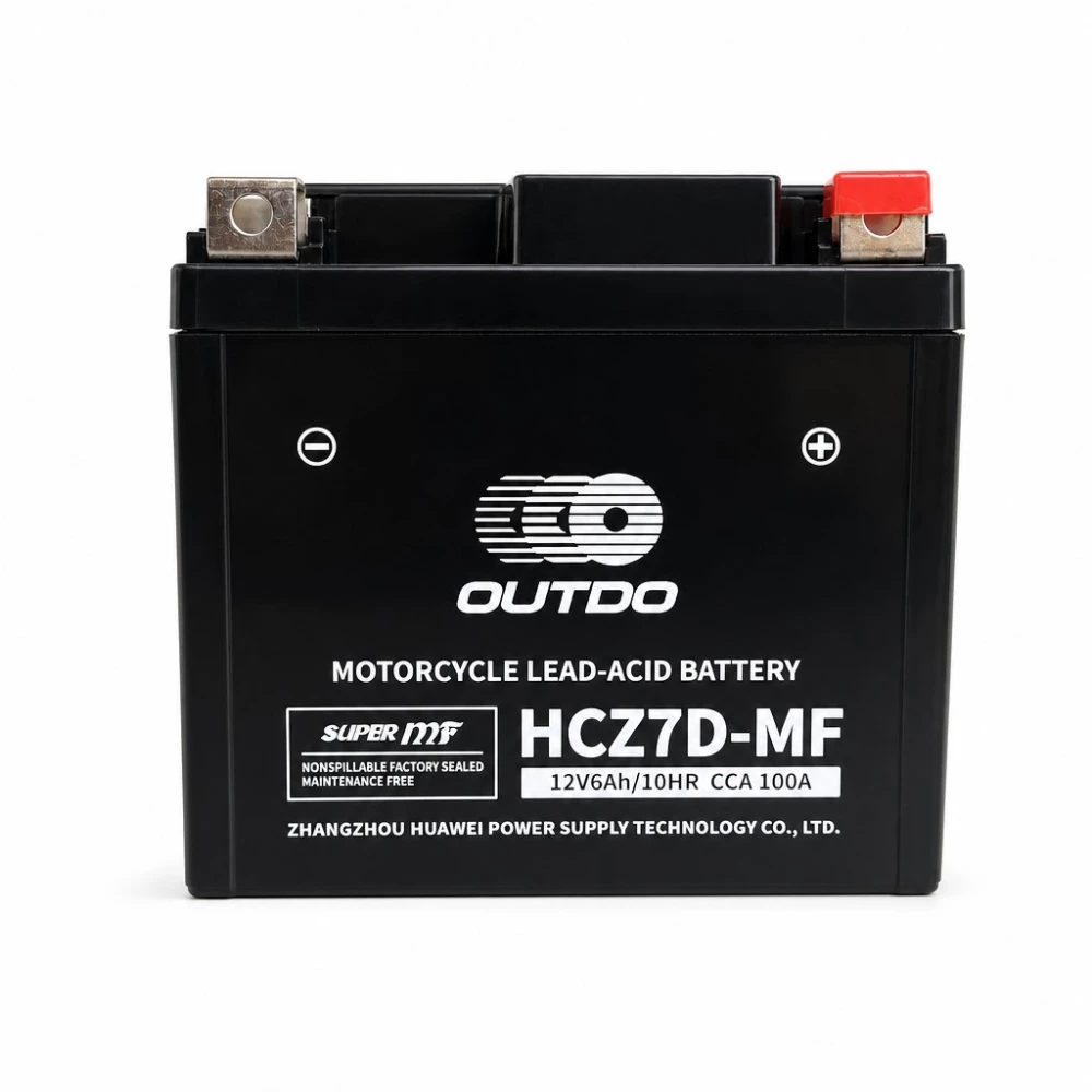 Bateria Moto AGM 12V 6Ah OUTDO HCZ7D-MF - Compatível Yuasa YTZ7S-BS / GTZ7S / ETZ7S