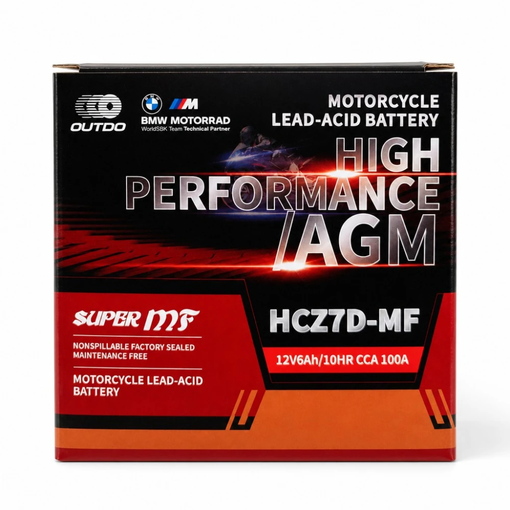 Bateria Moto AGM 12V 6Ah OUTDO HCZ7D-MF - Compatível Yuasa YTZ7S-BS / GTZ7S / ETZ7S