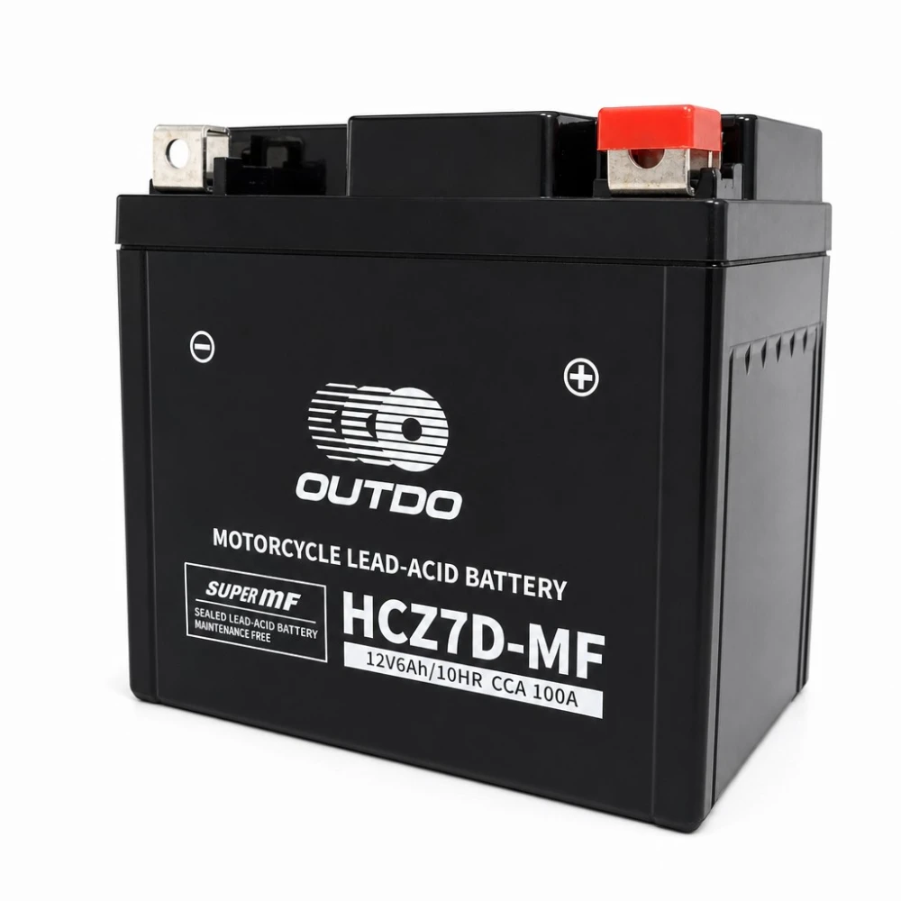 Bateria Moto AGM 12V 6Ah OUTDO HCZ7D-MF - Compatível Yuasa YTZ7S-BS / GTZ7S / ETZ7S