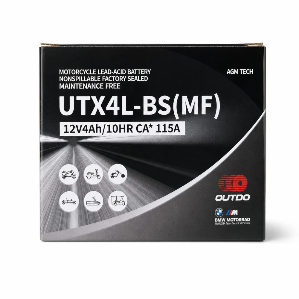 Bateria Moto AGM 12V 4Ah OUTDO UTX4L-BS(MF) - Compatível Yuasa YTX4L-BS / GTX4L-BS / ETX4L-BS