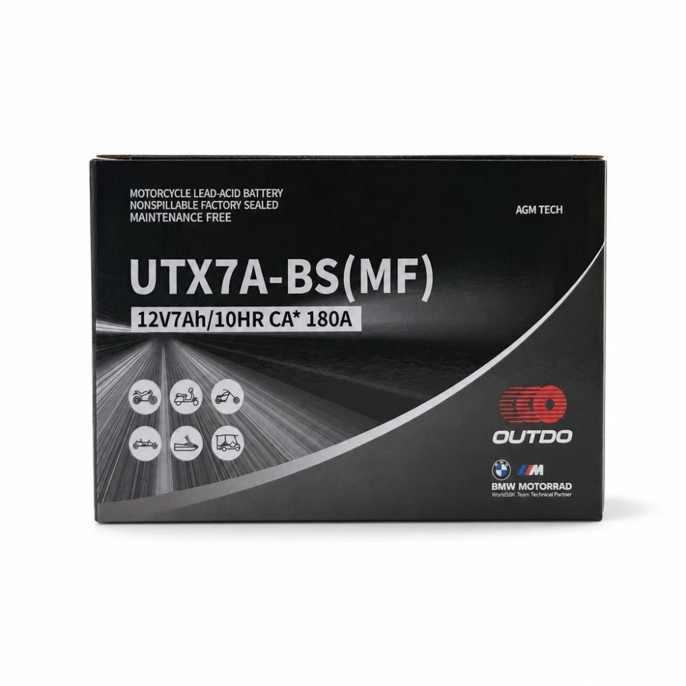 Bateria Moto AGM 12V 7Ah OUTDO UTX7A-BS(MF) - Compatível Yuasa YTX7A-BS / GTX7A-BS / ETX7A-BS