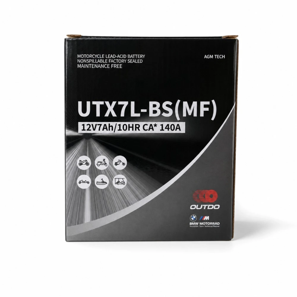 Bateria Moto AGM 12V 7Ah OUTDO UTX7L-BS(MF) - Compatível Yuasa YTX7L-BS / GTX7L-BS / ETX7L-BS