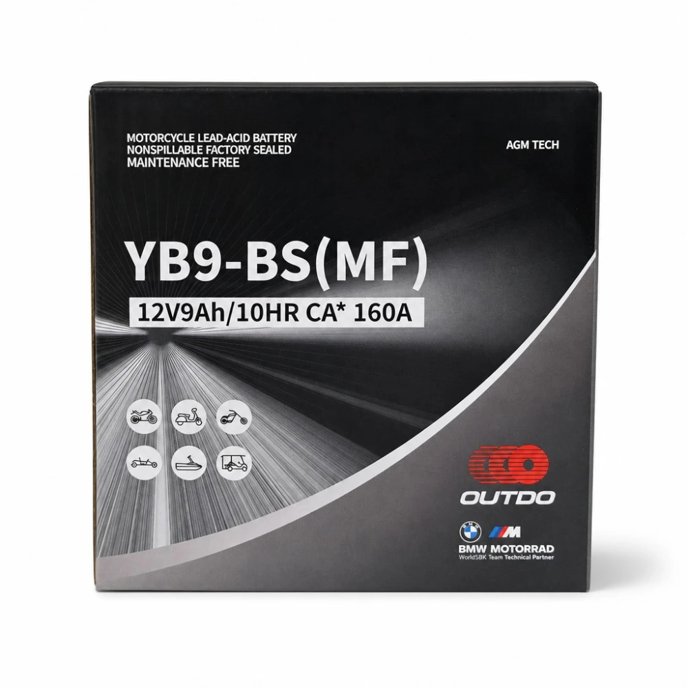 Bateria Moto AGM 12V 9Ah OUTDO YB9-BS(MF) - Compatível Yuasa YB9-B / GS GM9Z-3B-1 / GS YB9-B / 12N9-4B-1 (flooded)