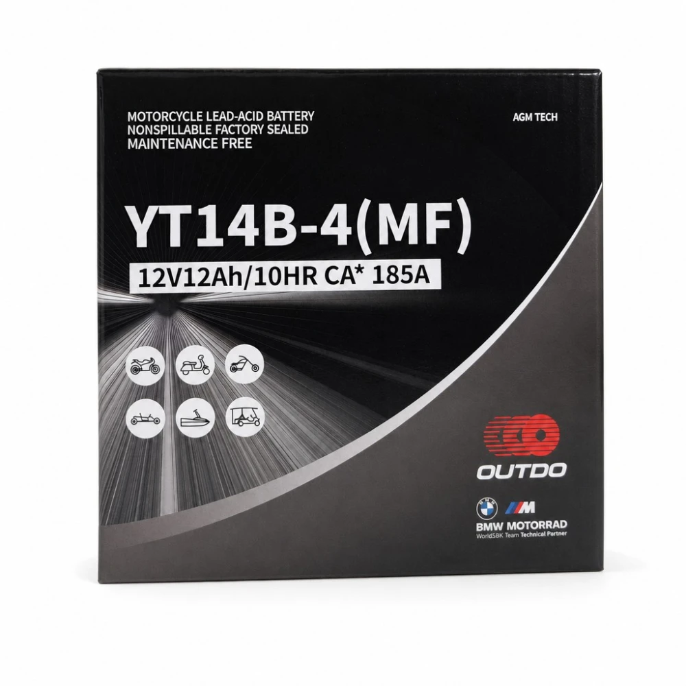 Bateria Moto AGM 12V 12Ah OUTDO YT14B-4(MF) - Compatível Yuasa YT14B-BS / GT14B-BS / GT14B-4 / ETZ14B-BS / ET14B-4