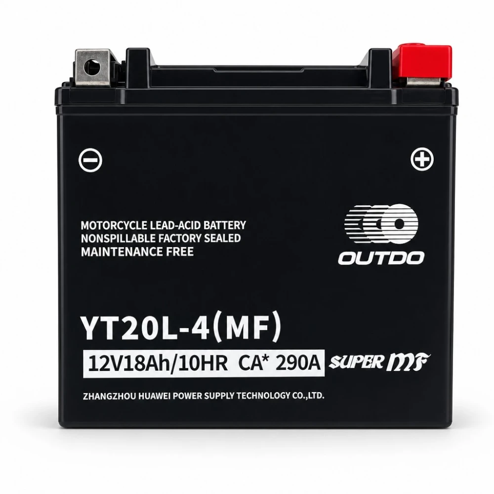 Bateria Moto AGM 12V 18Ah OUTDO YT20L-4(MF) - Compatível Yuasa YTX20L-BS / GTX20L-BS / ETX20L-BS / Y50-N18L-A