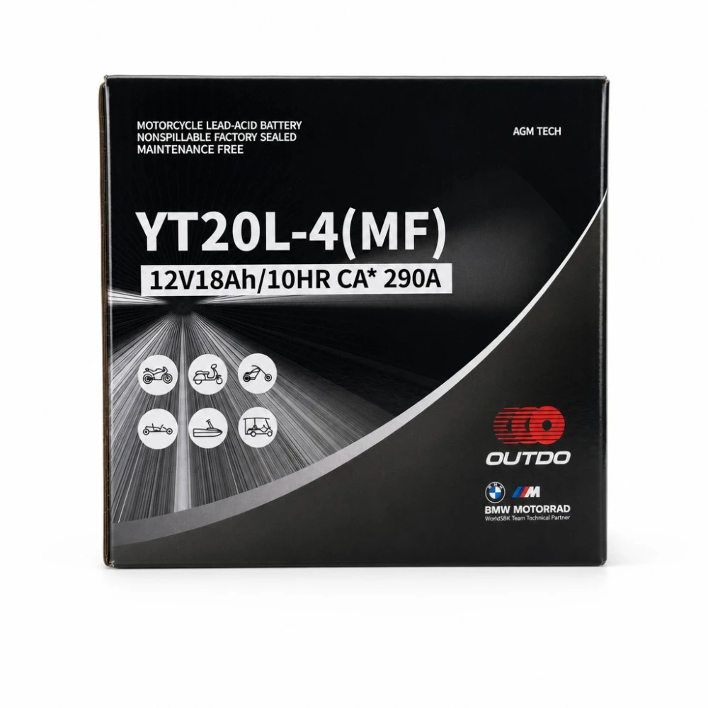 Bateria Moto AGM 12V 18Ah OUTDO YT20L-4(MF) - Compatível Yuasa YTX20L-BS / GTX20L-BS / ETX20L-BS / Y50-N18L-A