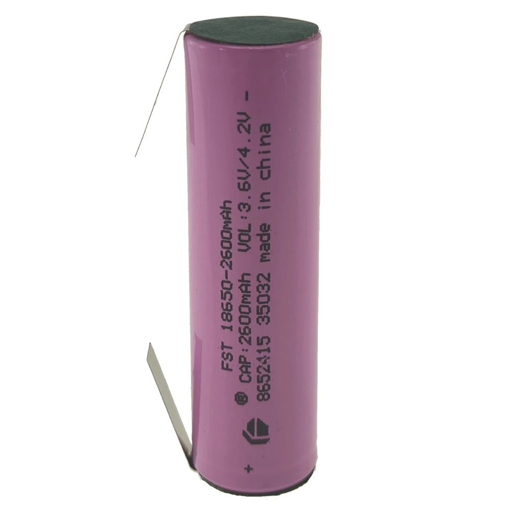 Bateria recarregável 18650 2600mAh 3,7V com lingueta para soldar