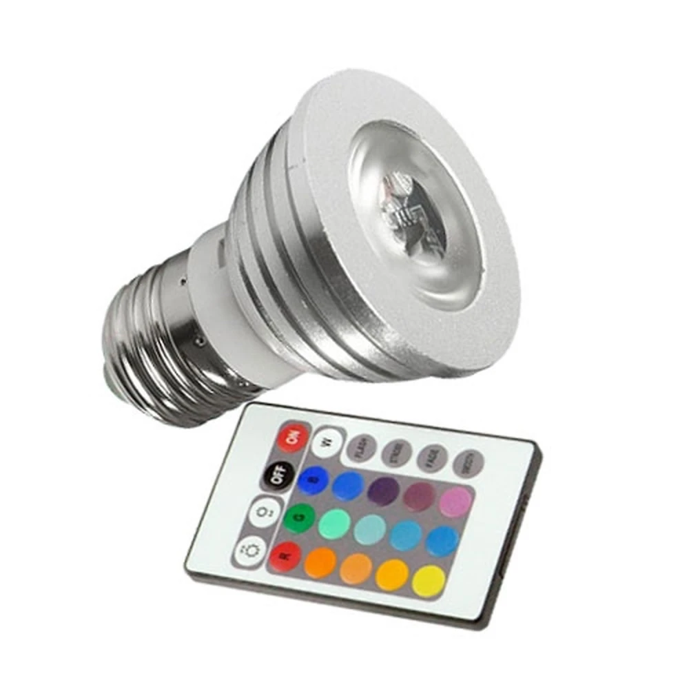 Lâmpada LED RGB E27 3W com comando para iluminação versátil