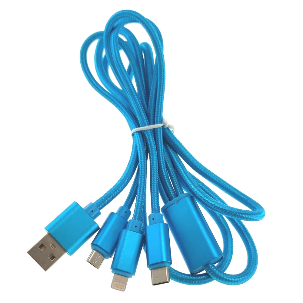Cabo Carregador 3 em 1 Micro USB Tipo C Lightning 1.2m para carregamento rápido