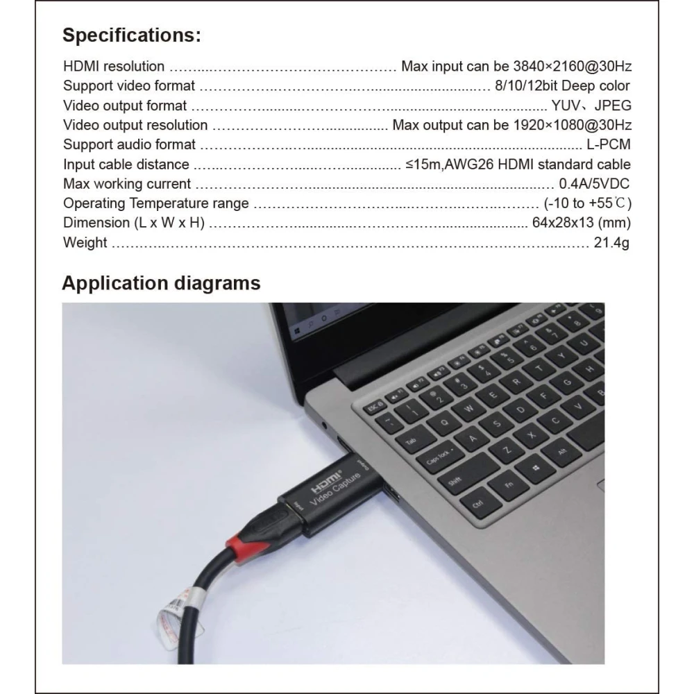 Capturadora de vídeo HDMI USB 1080P para streaming, jogos e videoconferências