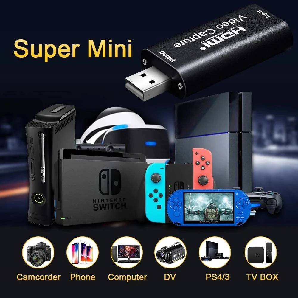 Capturadora de vídeo HDMI USB 1080P para streaming, jogos e videoconferências