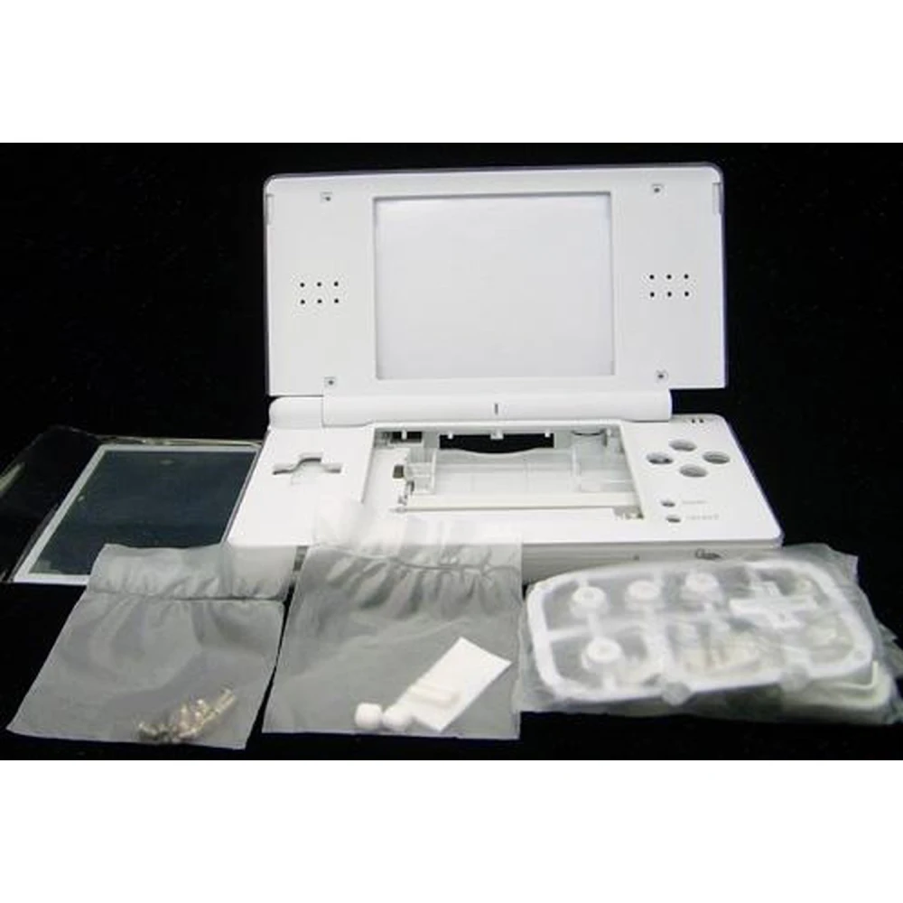 Carcaça de substituição Nintendo DS Lite branca com botões e acessórios completos