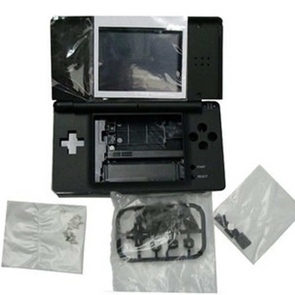 Carcaça de substituição Nintendo DS Lite preta para reparação e tuning
