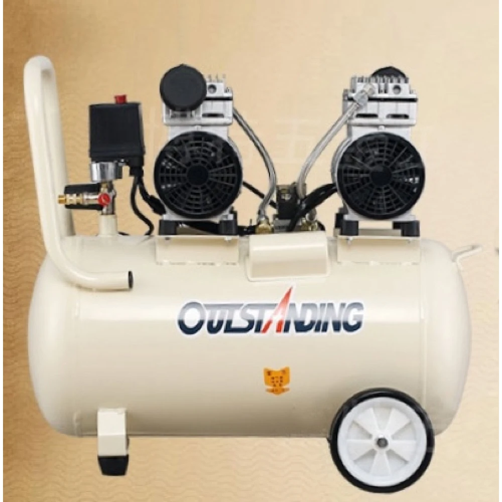 Compresor aire silencioso sin aceite 50L OTS550W x 2-50L con mangueras conectadas