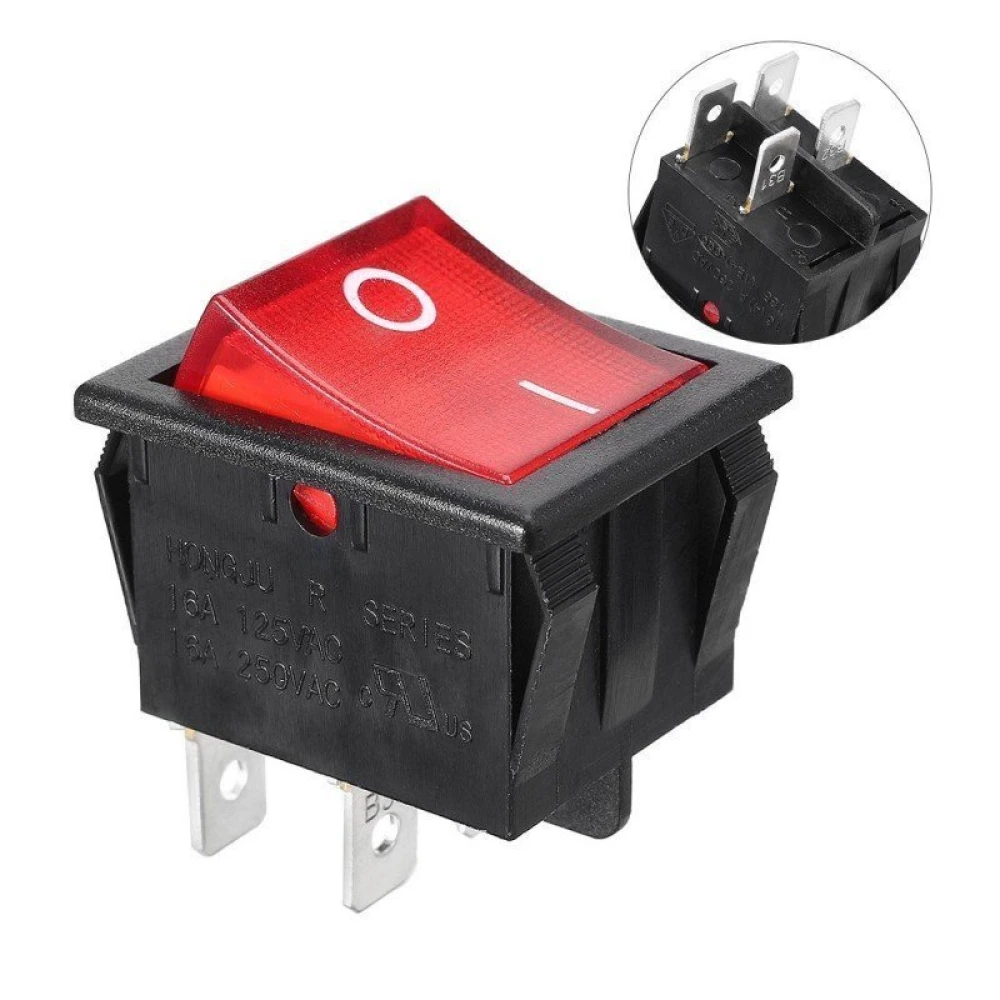 Interruptor basculante KCD4-202N com neon 4 polos e 2 circuitos para chassi