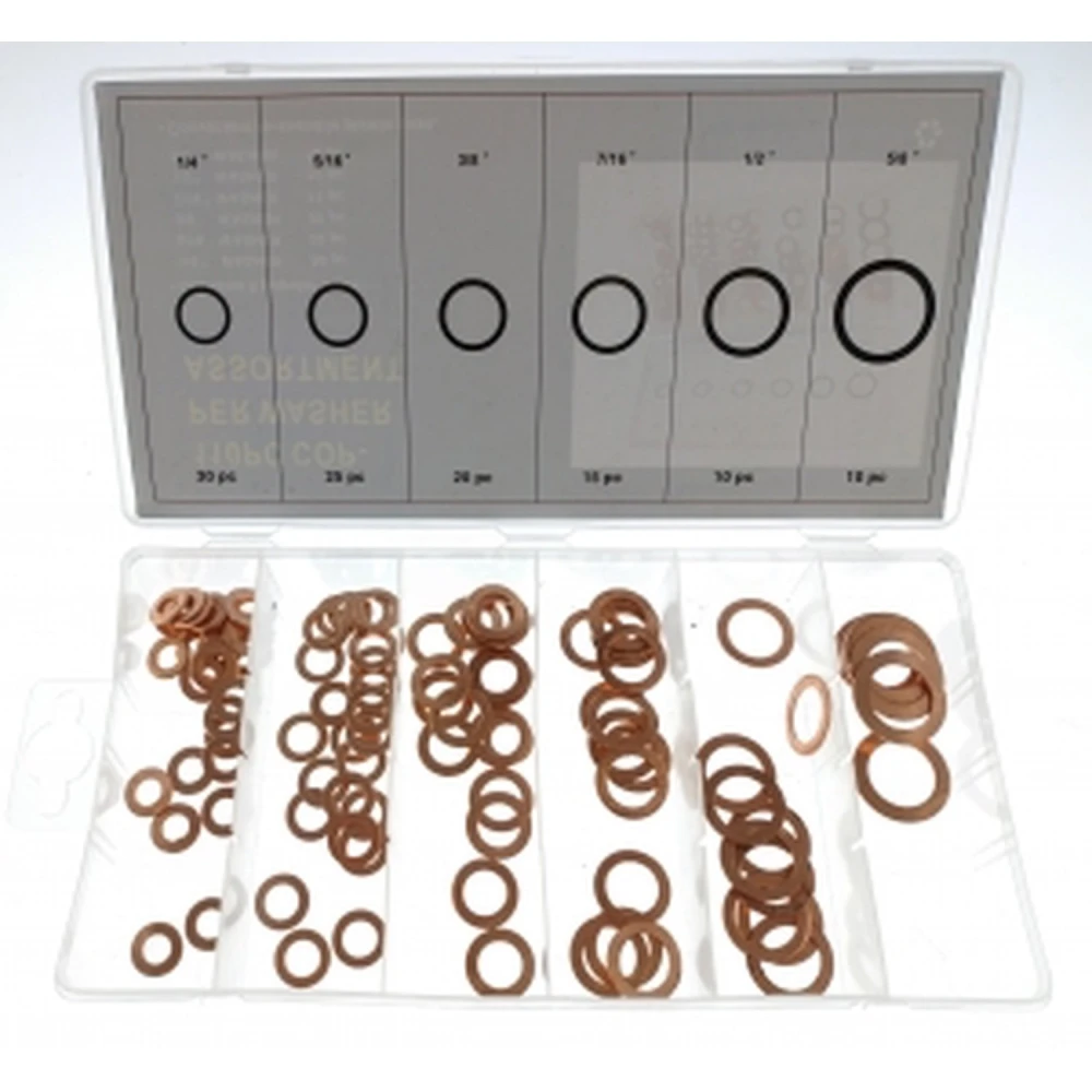 Jogo de 110 anilhas de cobre em várias medidas para reparação automóvel