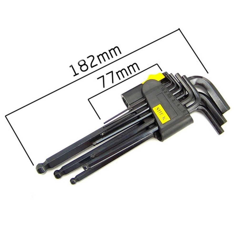 Jogo de chaves Allen longas com bola 9 peças 1,5-10mm