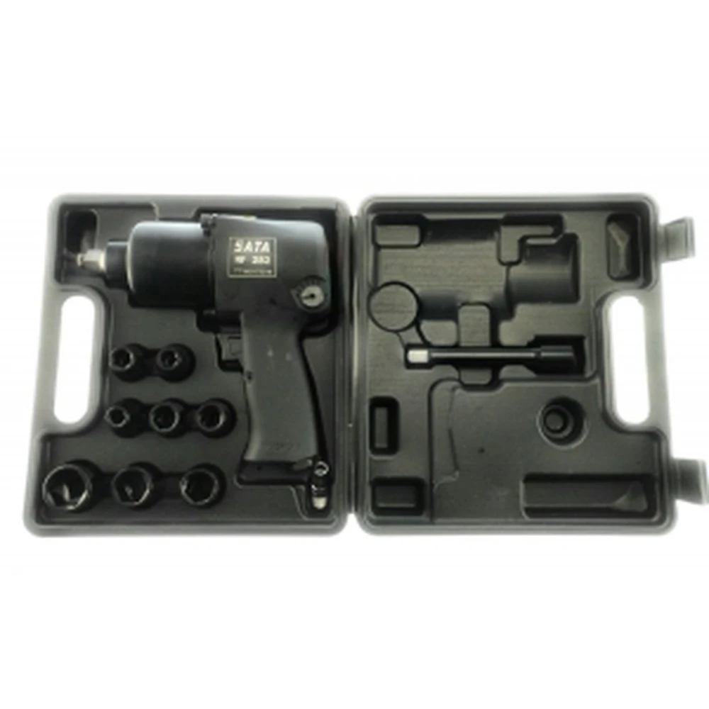 Jogo de chaves de caixa e pistola de impacto SATA 1/2'' com torque máximo de 660Nm e 8 chaves incluídas