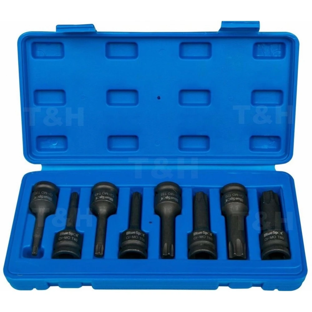 Jogo chaves Torx impacto 1/2 T30-T80 - 8 peças TSX TOOL