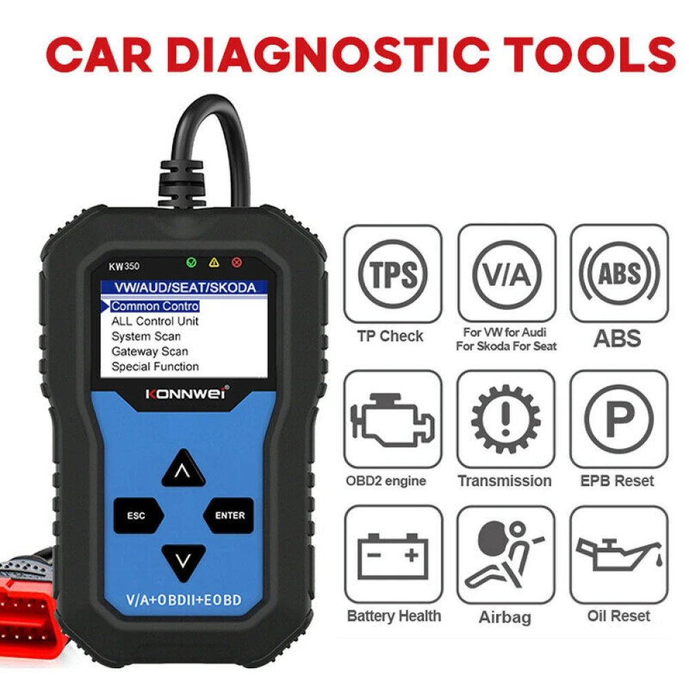 Konnwei KW350 scanner de diagnóstico do sistema completo para VW Audi Seat Skoda