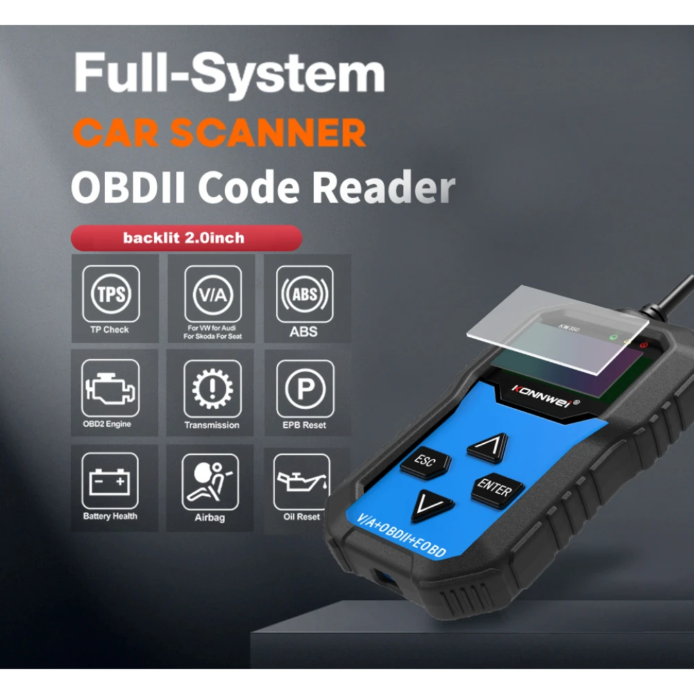 Konnwei KW350 scanner de diagnóstico do sistema completo para VW Audi Seat Skoda