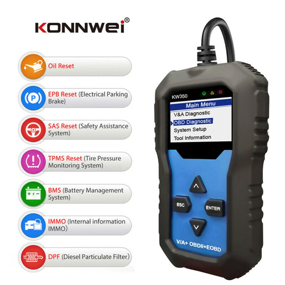 Konnwei KW350 scanner de diagnóstico do sistema completo para VW Audi Seat Skoda
