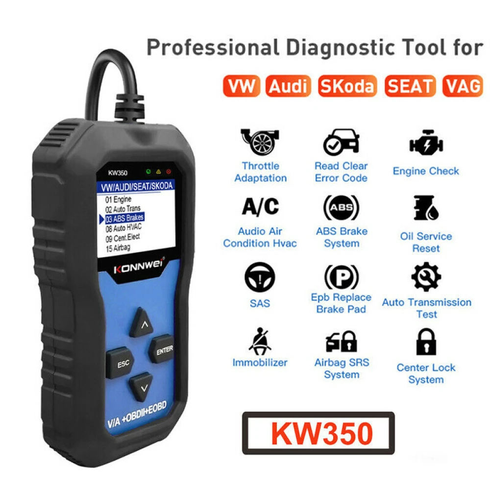 Konnwei KW350 scanner de diagnóstico do sistema completo para VW Audi Seat Skoda