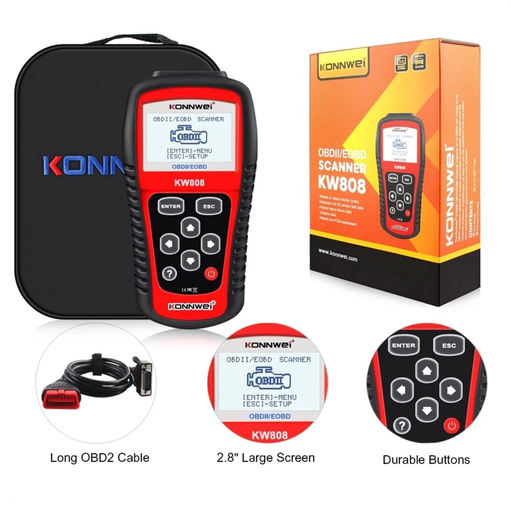 Konnwei KW808 scanner OBD2 para diagnóstico auto multimarca profissional