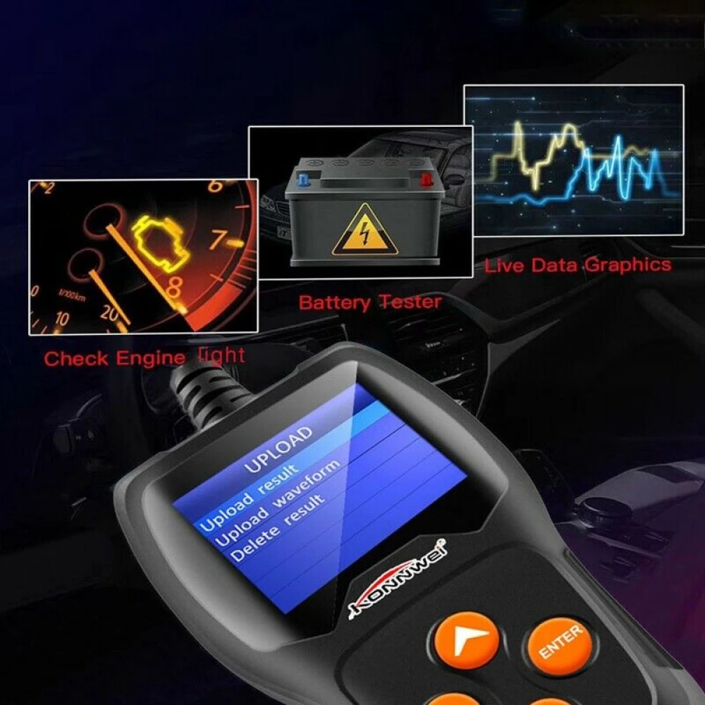 Medidor de baterias Konnwei KW600 12V para carro e moto