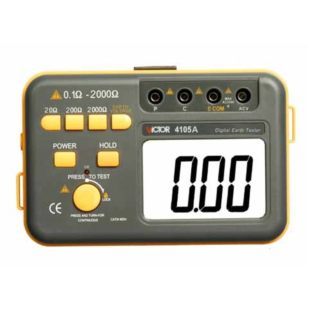 Medidor de resistência de terra Victor 4105A com piquetes e cabos