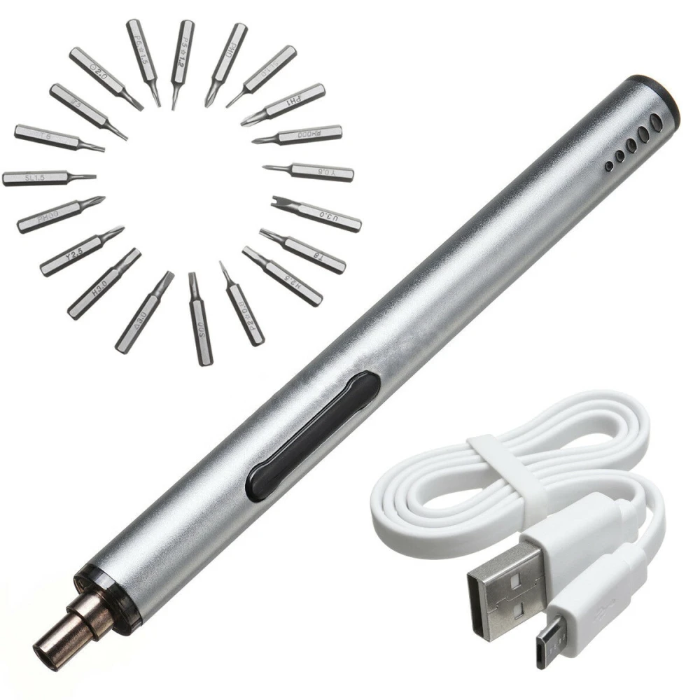 Mini aparafusadora elétrica sem fios USB recarregável 3 LED Multifuncional 22 em 1 Set