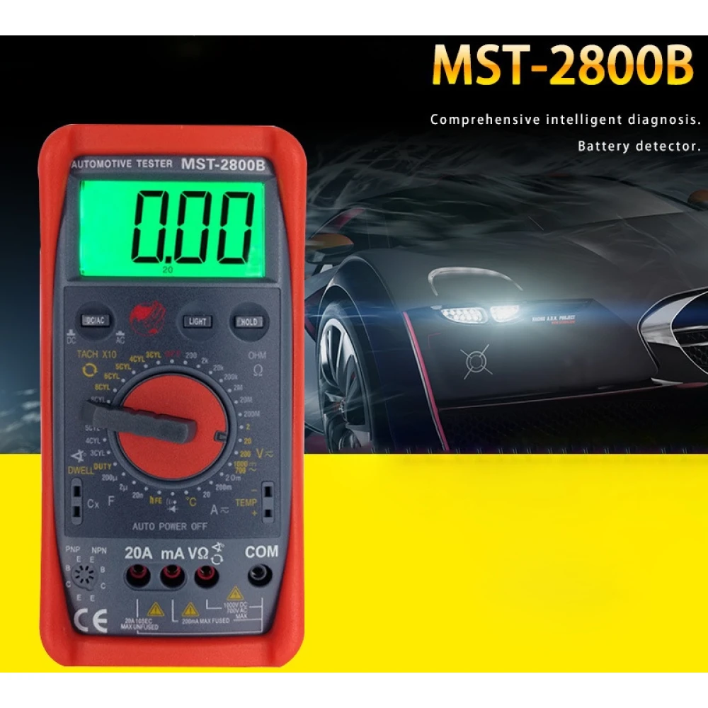 MST-2800B Multímetro Digital Inteligente com Ecrã LCD Grande para Automóvel